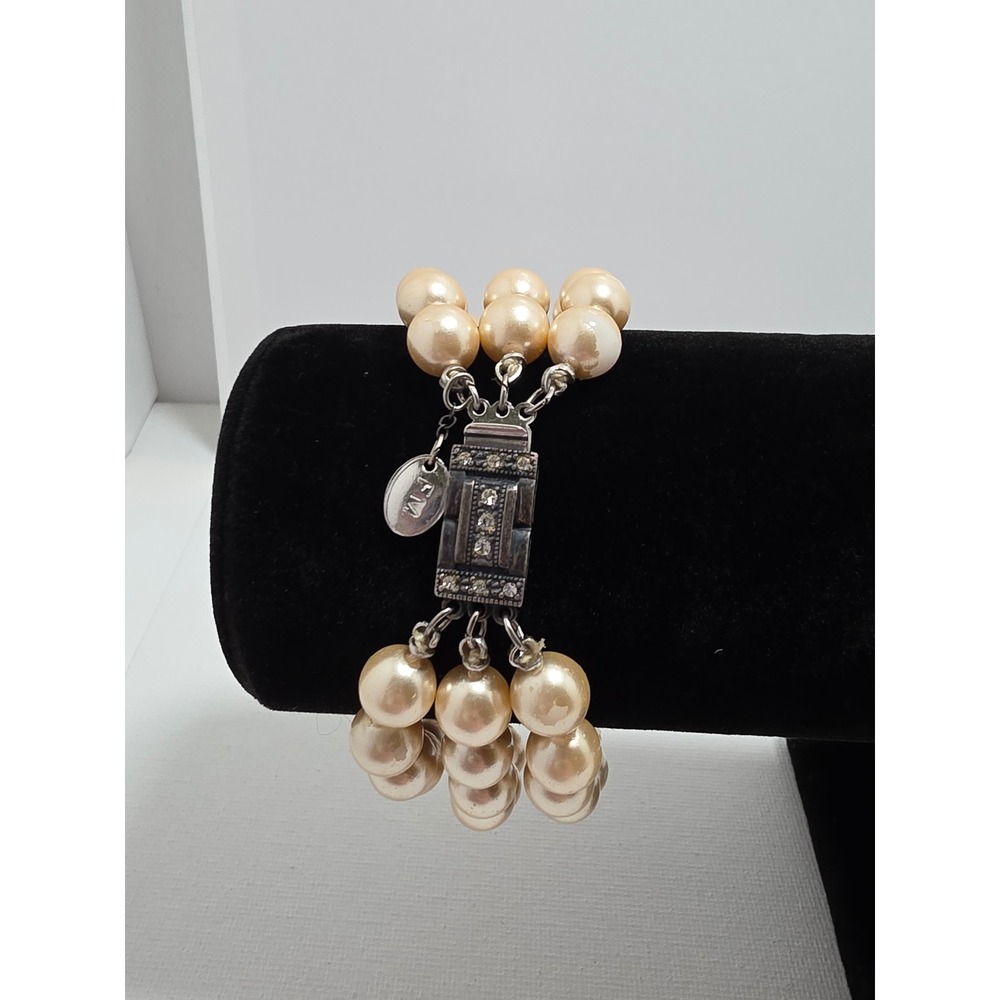 Franklin Mint Jackie Kennedy JBK Triple Strand Faux Pearl Bracelet 7 Inch